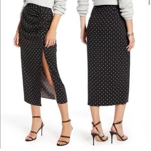 Something Navy Rouched Shirred Slip Skirt Midi
Black with White Polka Dot size M